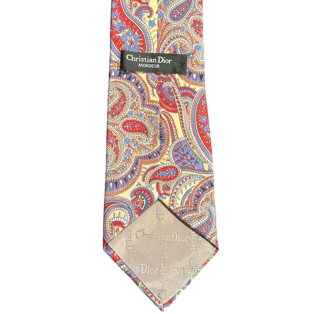 Christian Dior Monsieur Silk Tie Red Blue Yellow Paisley‎ Made in USA Italy